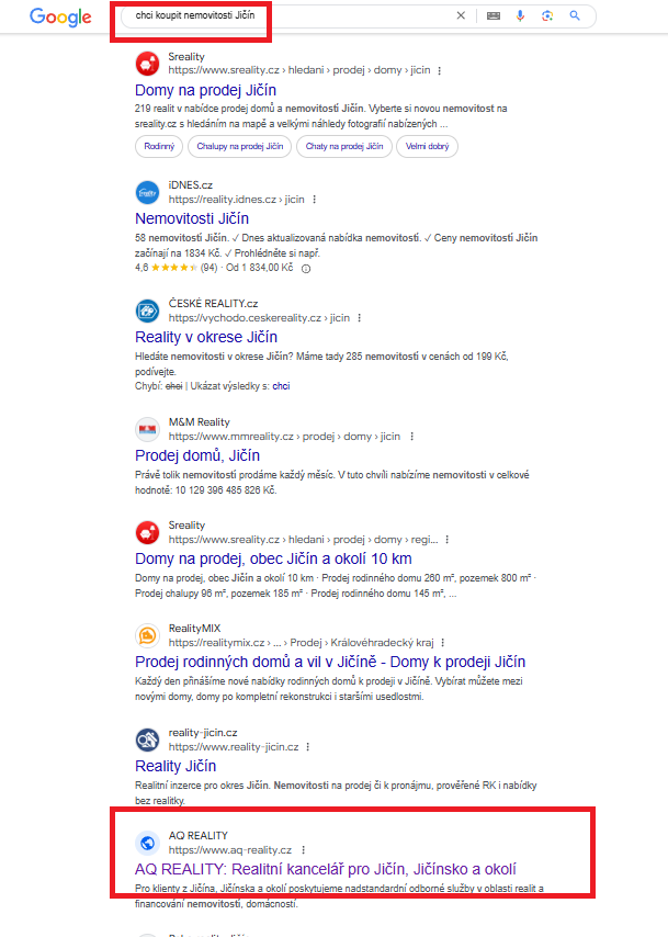 Chci koupit nemovitost Jicin - Google